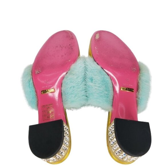 Gucci Mink Nappa Crystal Candy Fur Slippers Slides Mules - Picture 6 of 8